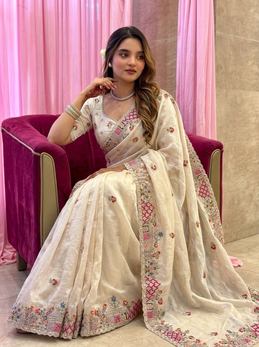 Designer Pure Soft Tissue Silk Saree with Heavy Embroidery & Cutwork Border 3 photo 2026 09 08 13 41 16