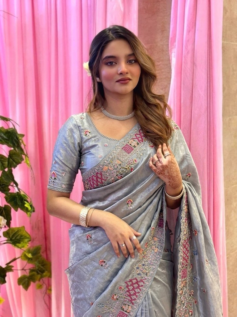 Designer Pure Soft Tissue Silk Saree with Heavy Embroidery & Cutwork Border 11 photo 2026 09 08 13 41 20 2