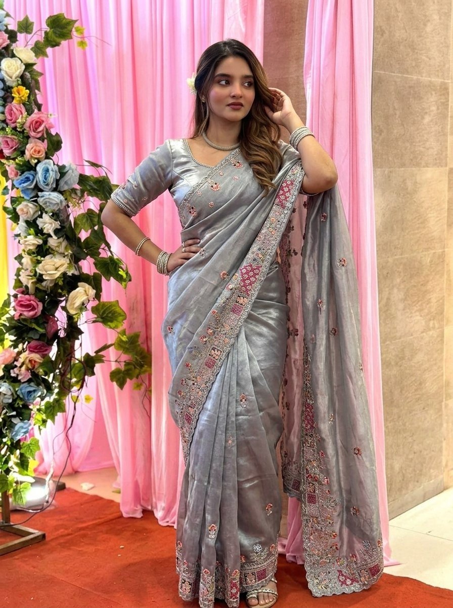 Designer Pure Soft Tissue Silk Saree with Heavy Embroidery & Cutwork Border 10 photo 2026 09 08 13 41 20