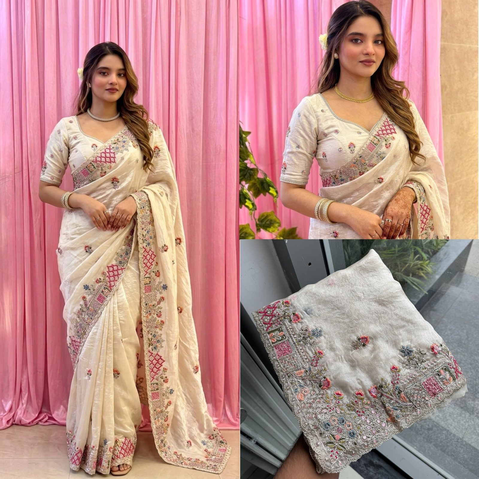 Designer Pure Soft Tissue Silk Saree with Heavy Embroidery & Cutwork Border 4 photo 2026 09 08 13 41 24