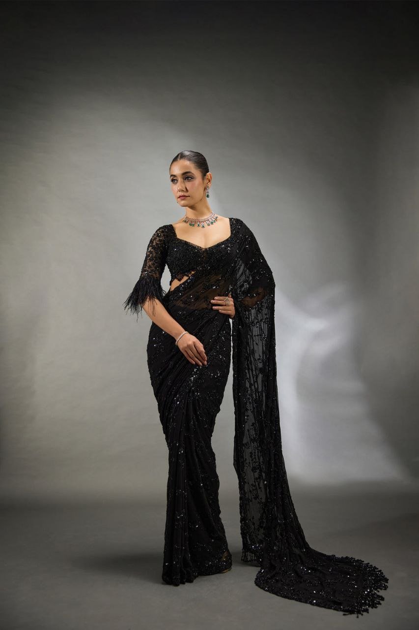 Bollywood Designer Heavy Sequins Embroidered Butterfly Net Saree with Zalar 8 photo 2026 09 08 15 09 46