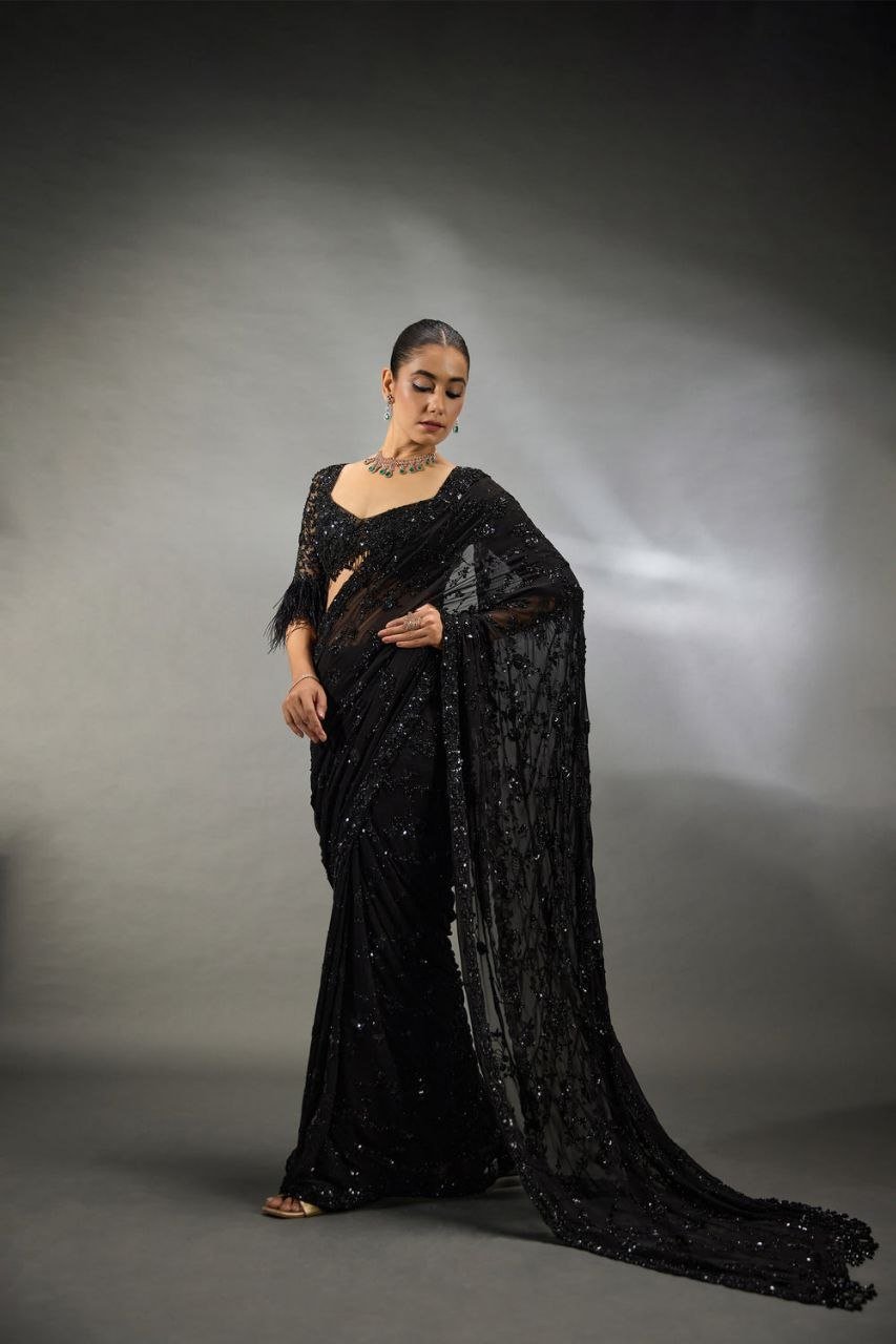 Bollywood Designer Heavy Sequins Embroidered Butterfly Net Saree with Zalar 6 photo 2026 09 08 15 09 48