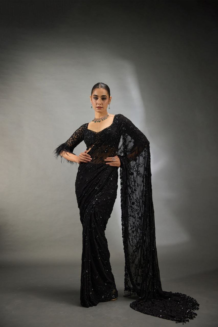 Bollywood Designer Heavy Sequins Embroidered Butterfly Net Saree with Zalar 5 photo 2026 09 08 15 09 49