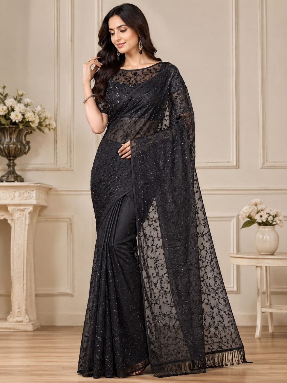 Bollywood Designer Heavy Sequins Embroidered Butterfly Net Saree with Zalar 2 photo 2026 09 08 15 10 00