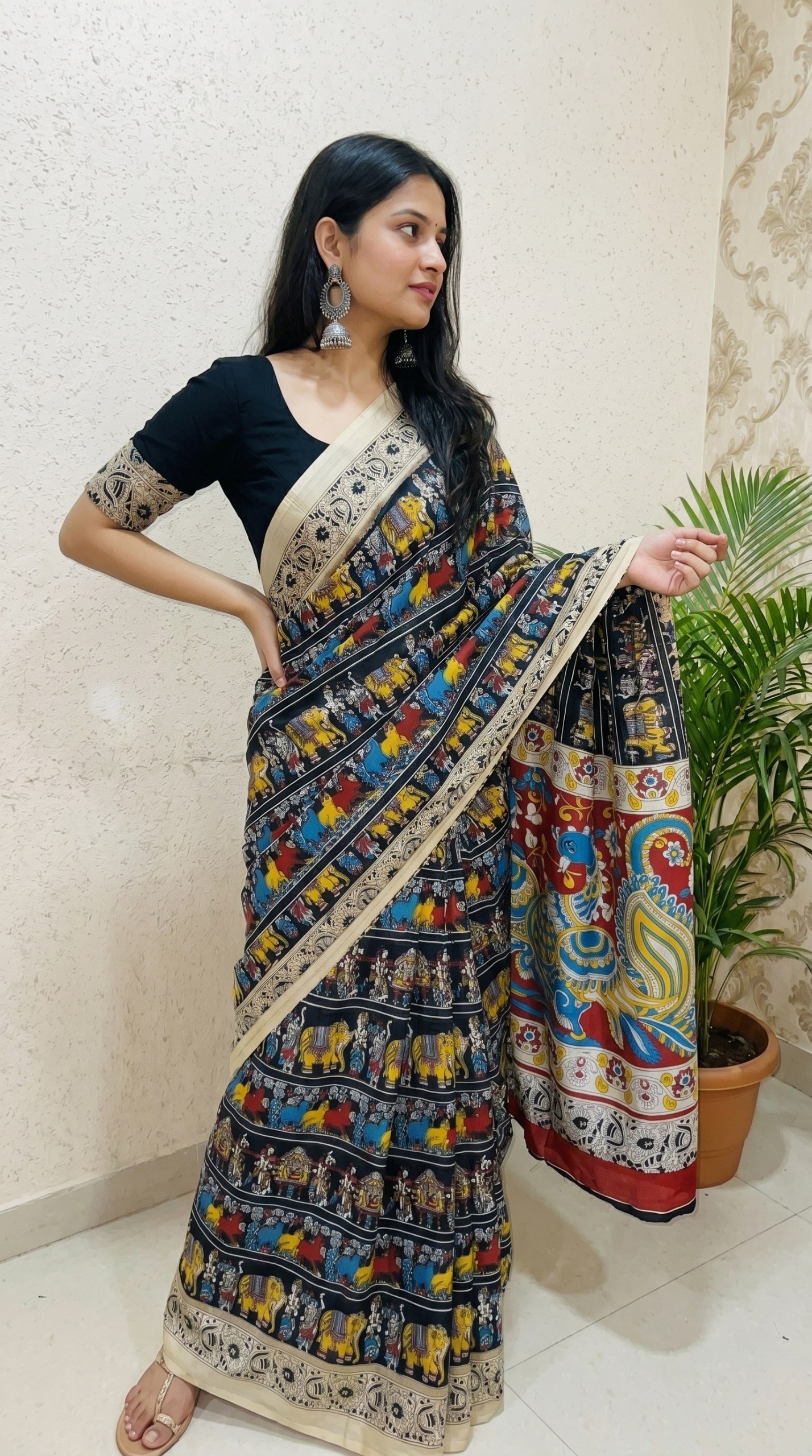 Designer Freehand Mull Mull Cotton Banarasi Pattu Saree with Printed Pallu & Blouse 5 Designer Freehand Mull Mull Cotton Banarasi Pattu Saree with Printed Pallu & Blouse