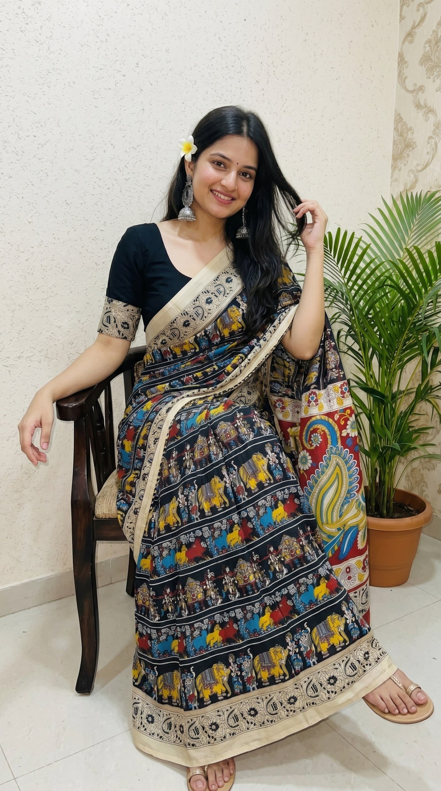 Designer Freehand Mull Mull Cotton Banarasi Pattu Saree with Printed Pallu & Blouse 4 Designer Freehand Mull Mull Cotton Banarasi Pattu Saree with Printed Pallu & Blouse