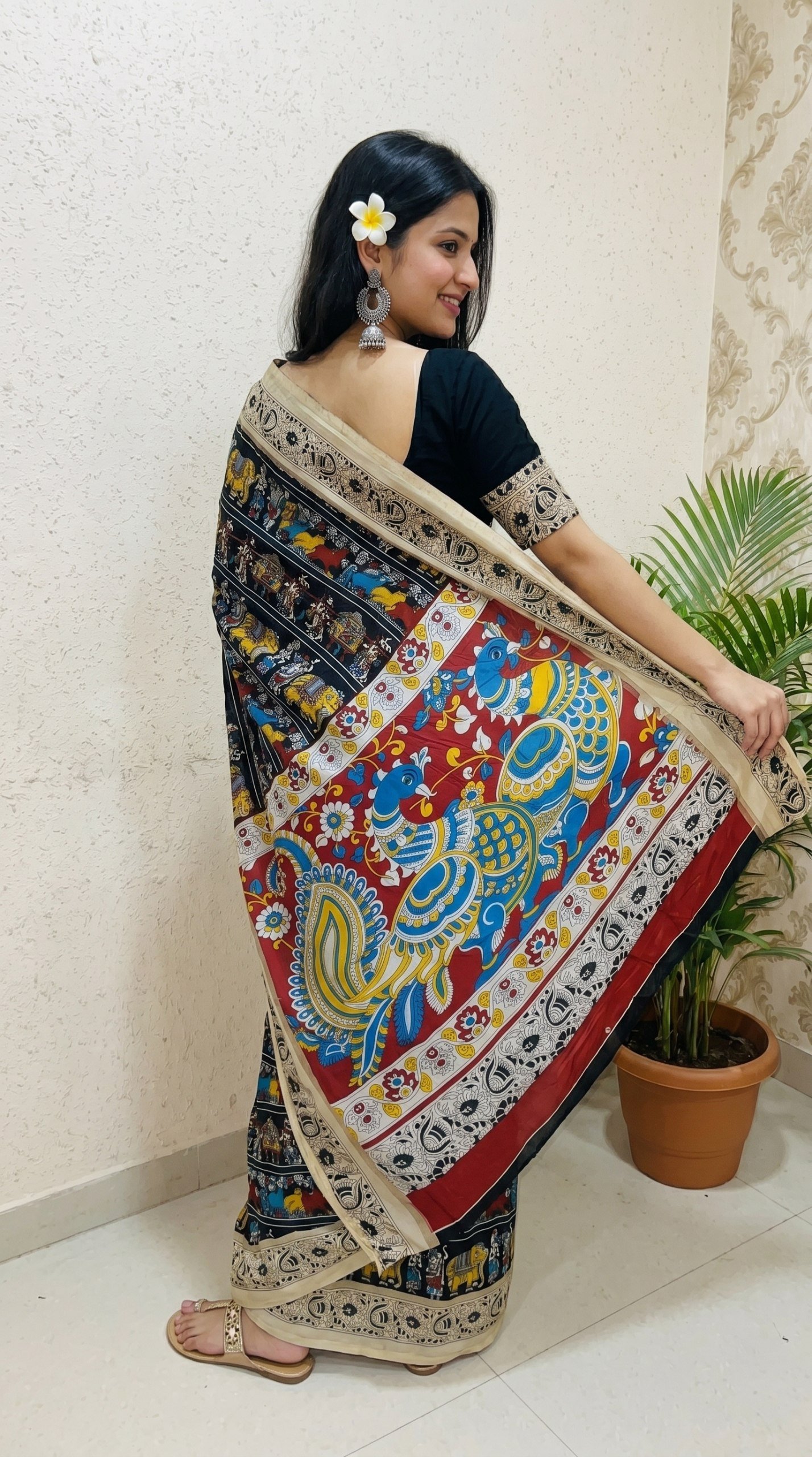Designer Freehand Mull Mull Cotton Banarasi Pattu Saree with Printed Pallu & Blouse 3 Designer Freehand Mull Mull Cotton Banarasi Pattu Saree with Printed Pallu & Blouse