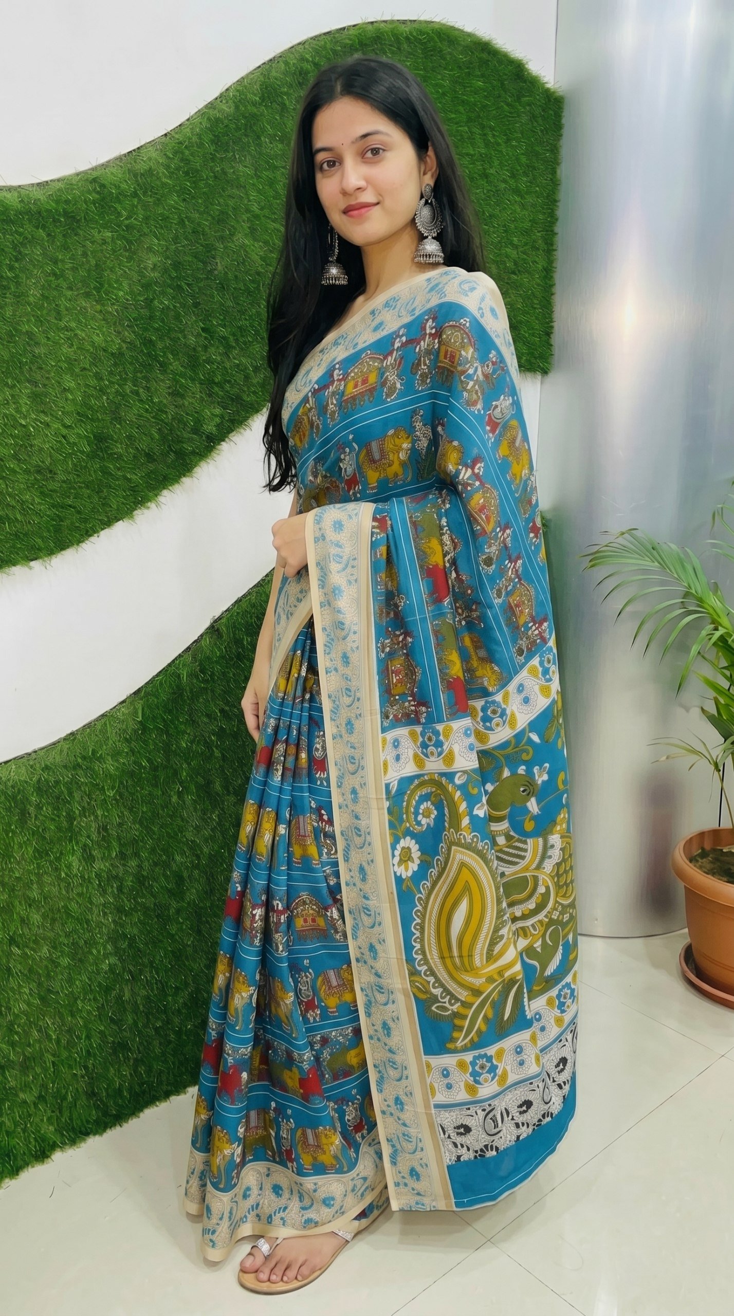 Designer Freehand Mull Mull Cotton Banarasi Pattu Saree with Printed Pallu & Blouse 9 Designer Freehand Mull Mull Cotton Banarasi Pattu Saree with Printed Pallu & Blouse