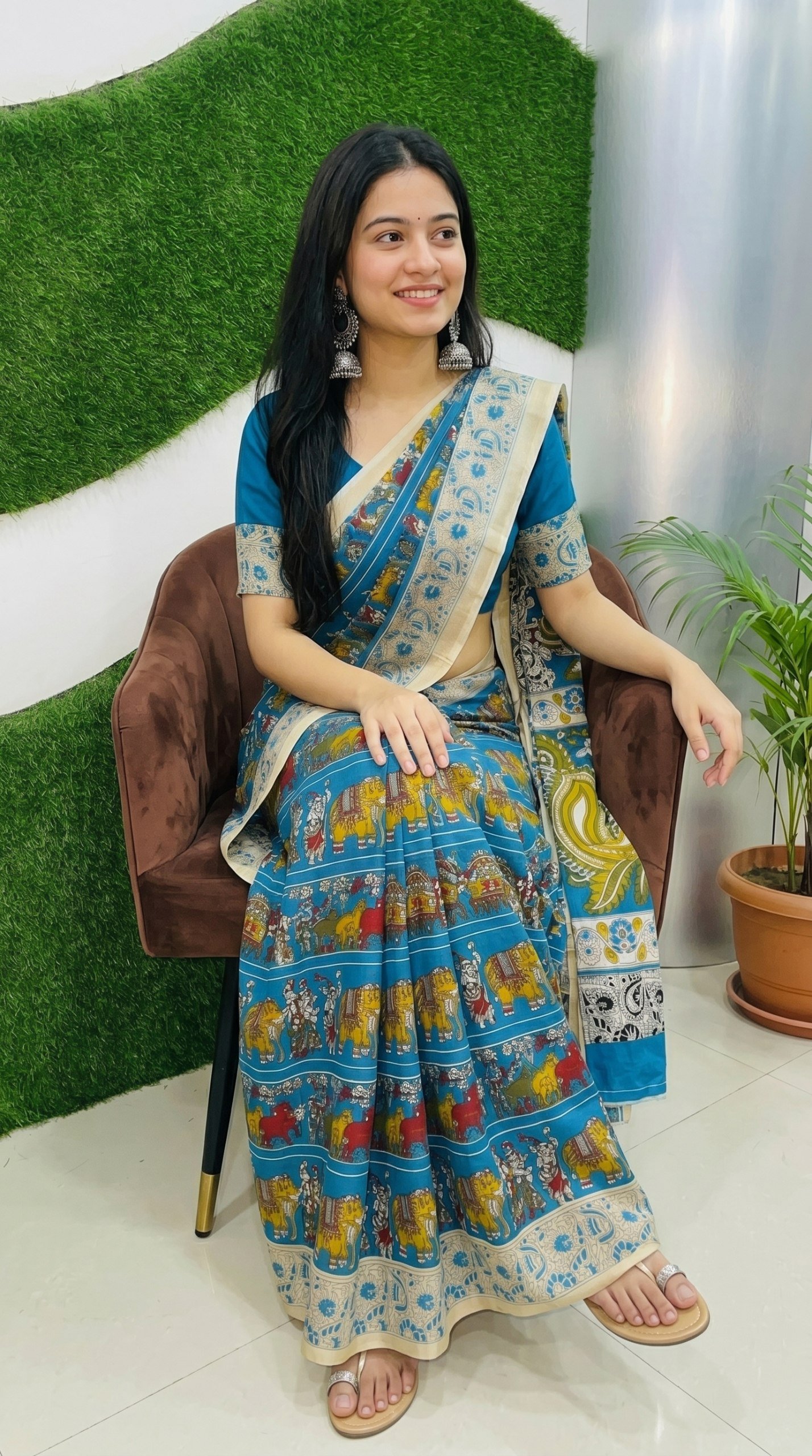 Designer Freehand Mull Mull Cotton Banarasi Pattu Saree with Printed Pallu & Blouse 8 Designer Freehand Mull Mull Cotton Banarasi Pattu Saree with Printed Pallu & Blouse