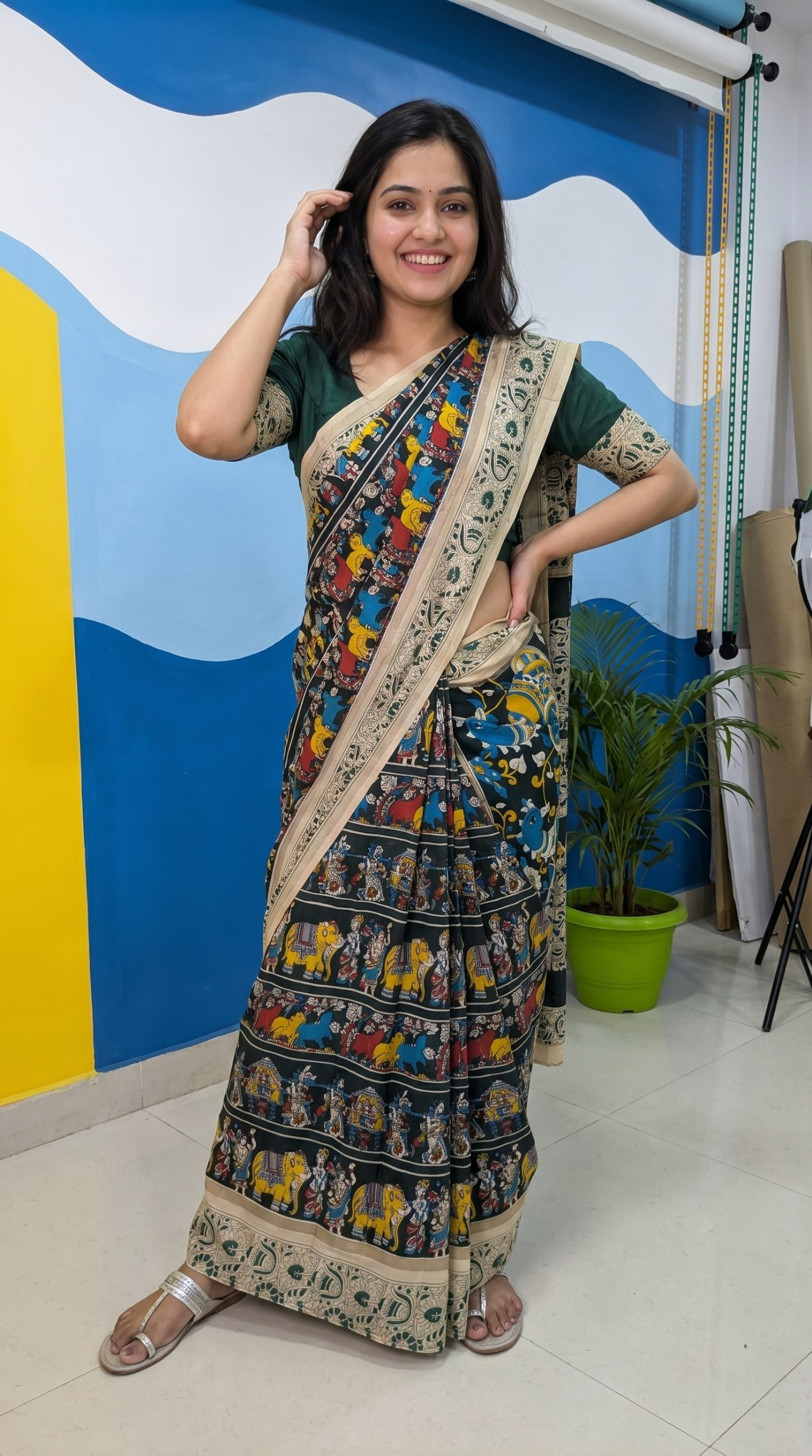 Designer Freehand Mull Mull Cotton Banarasi Pattu Saree with Printed Pallu & Blouse 21 Designer Freehand Mull Mull Cotton Banarasi Pattu Saree with Printed Pallu & Blouse