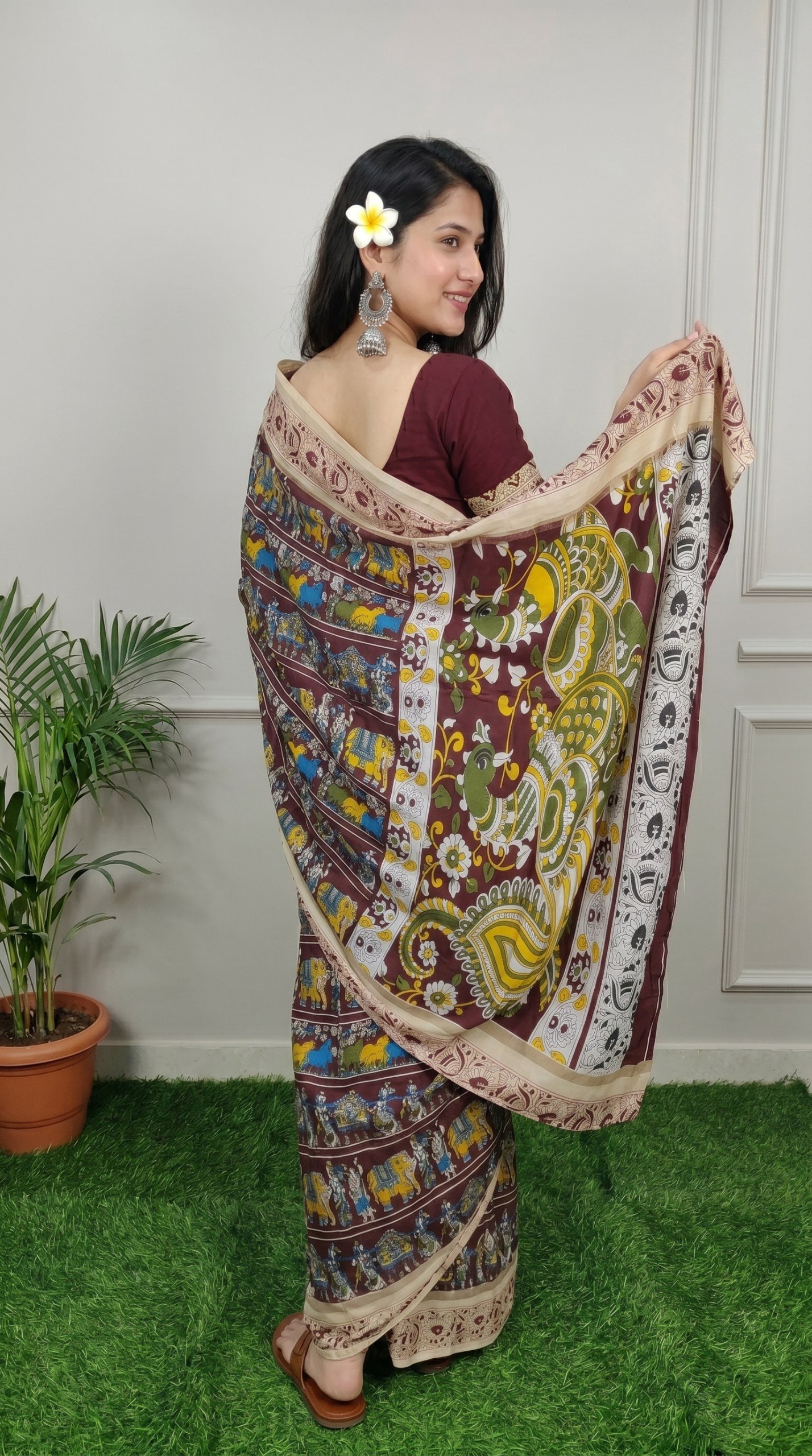 Designer Freehand Mull Mull Cotton Banarasi Pattu Saree with Printed Pallu & Blouse 20 Designer Freehand Mull Mull Cotton Banarasi Pattu Saree with Printed Pallu & Blouse