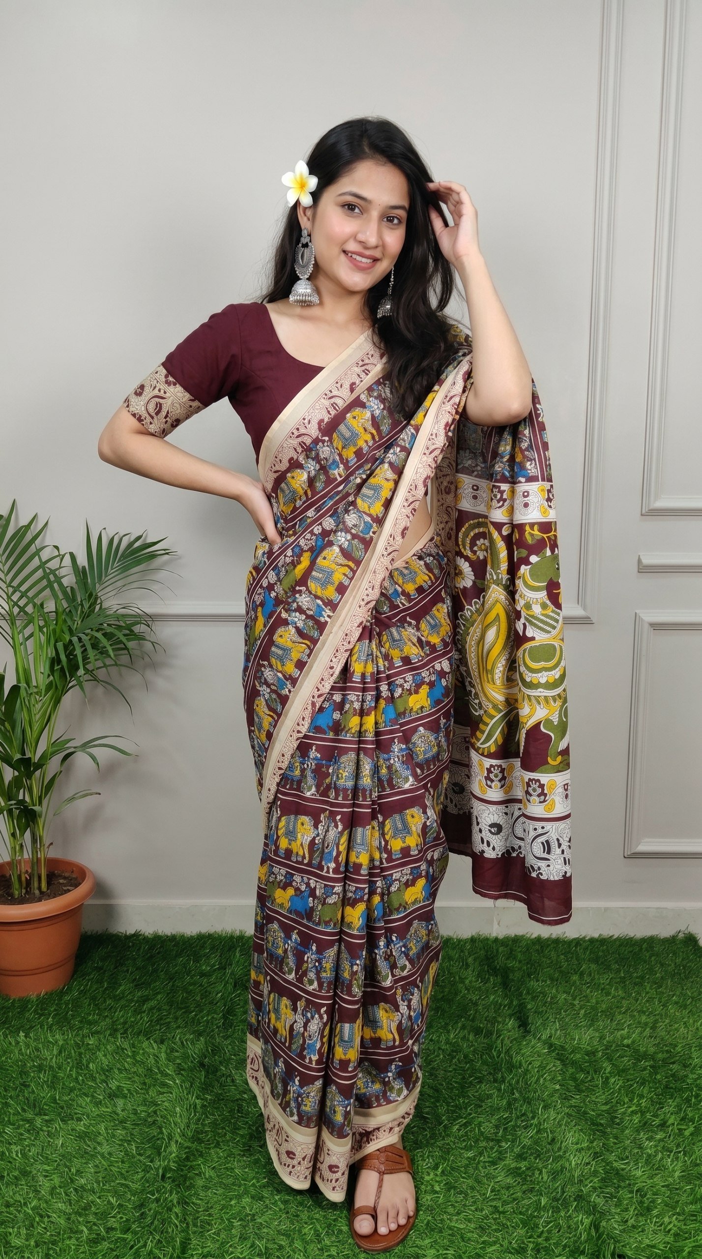 Designer Freehand Mull Mull Cotton Banarasi Pattu Saree with Printed Pallu & Blouse 17 Designer Freehand Mull Mull Cotton Banarasi Pattu Saree with Printed Pallu & Blouse
