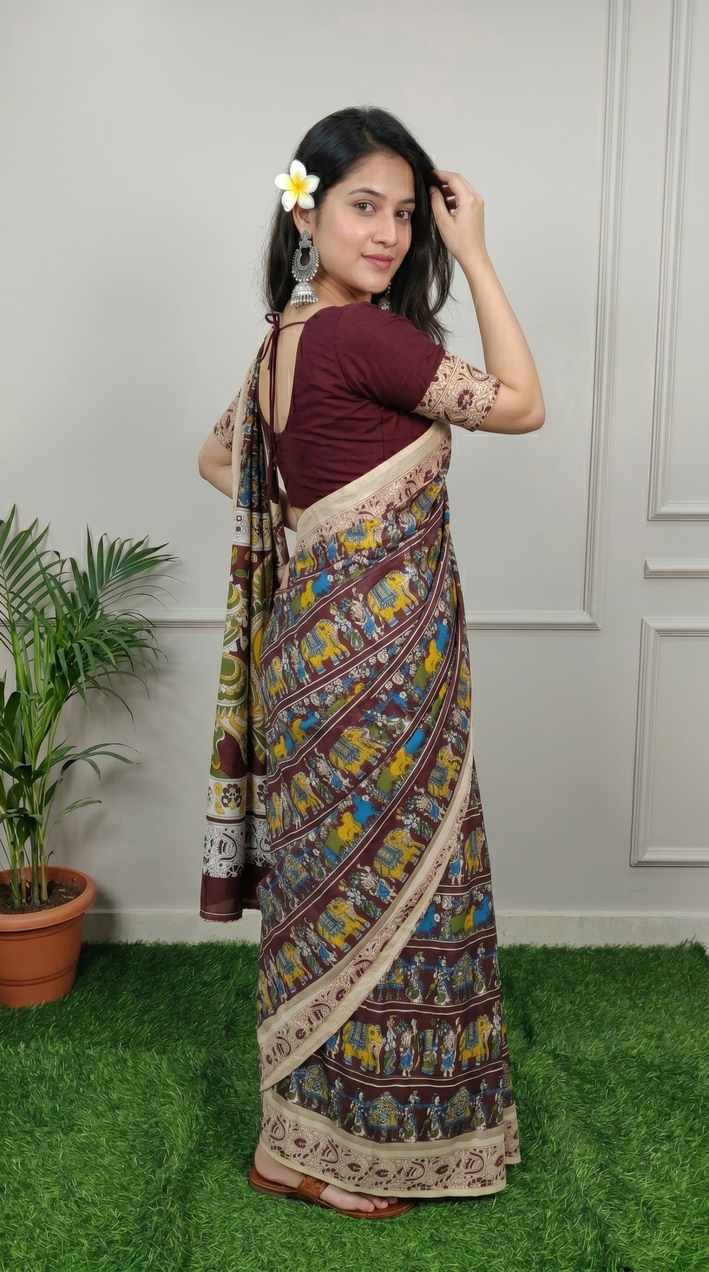Designer Freehand Mull Mull Cotton Banarasi Pattu Saree with Printed Pallu & Blouse 19 Designer Freehand Mull Mull Cotton Banarasi Pattu Saree with Printed Pallu & Blouse