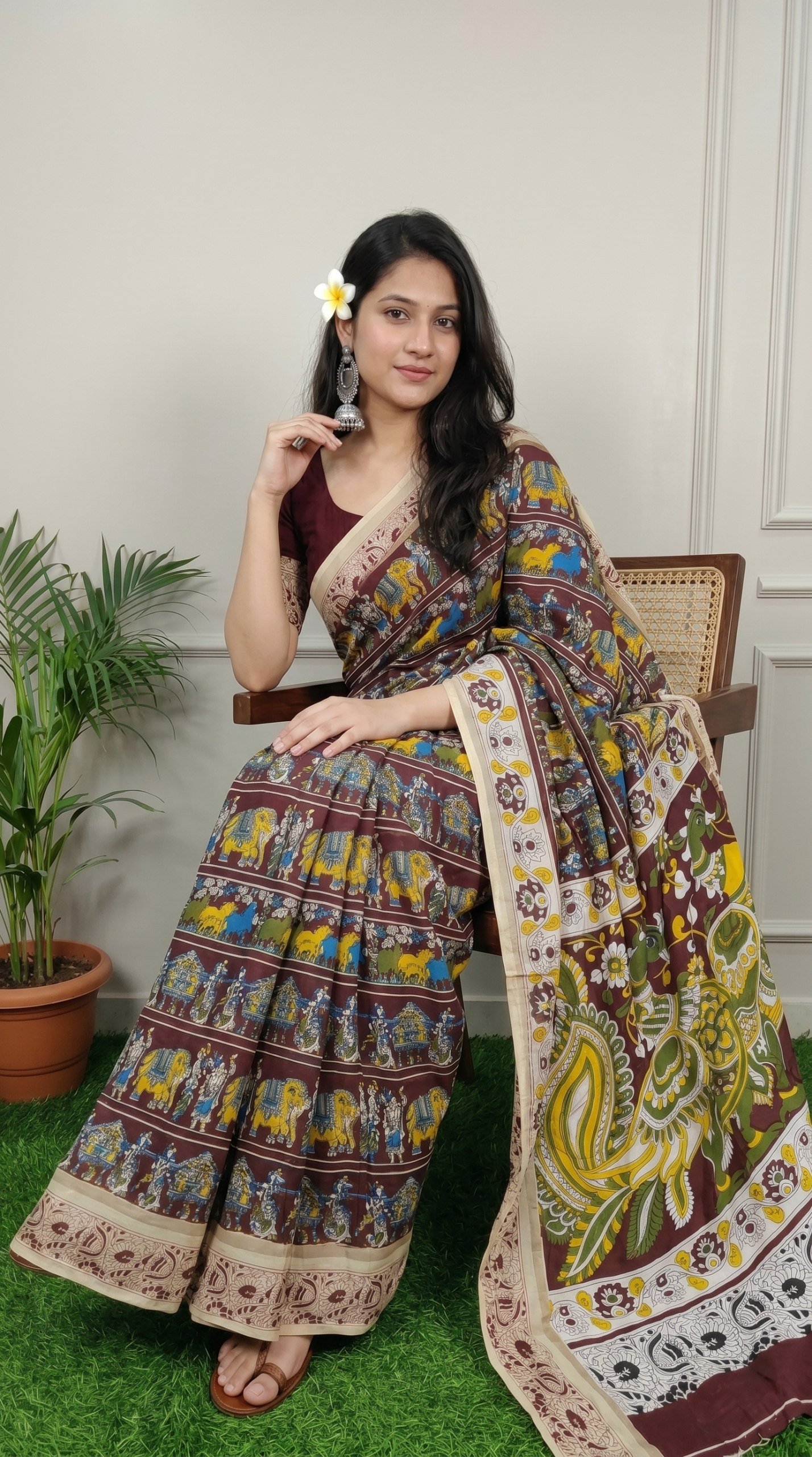 Designer Freehand Mull Mull Cotton Banarasi Pattu Saree with Printed Pallu & Blouse 18 Designer Freehand Mull Mull Cotton Banarasi Pattu Saree with Printed Pallu & Blouse