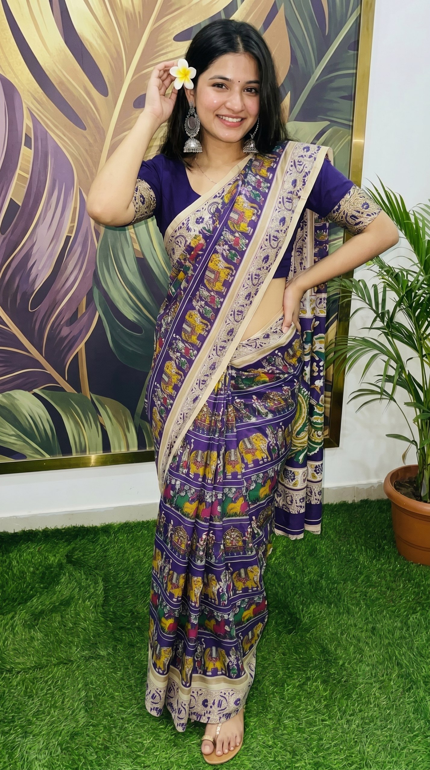 Designer Freehand Mull Mull Cotton Banarasi Pattu Saree with Printed Pallu & Blouse 29 Designer Freehand Mull Mull Cotton Banarasi Pattu Saree with Printed Pallu & Blouse
