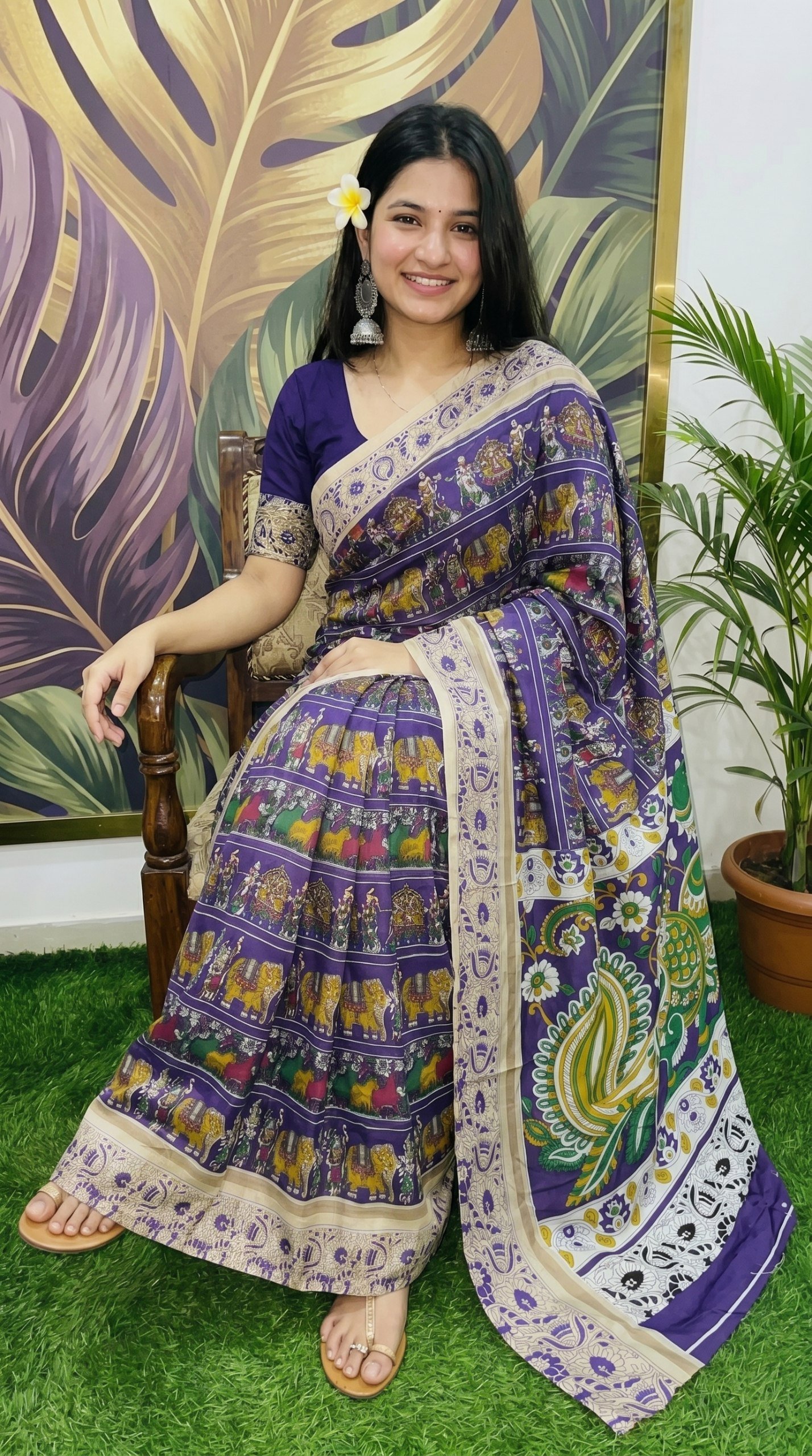 Designer Freehand Mull Mull Cotton Banarasi Pattu Saree with Printed Pallu & Blouse 30 Designer Freehand Mull Mull Cotton Banarasi Pattu Saree with Printed Pallu & Blouse