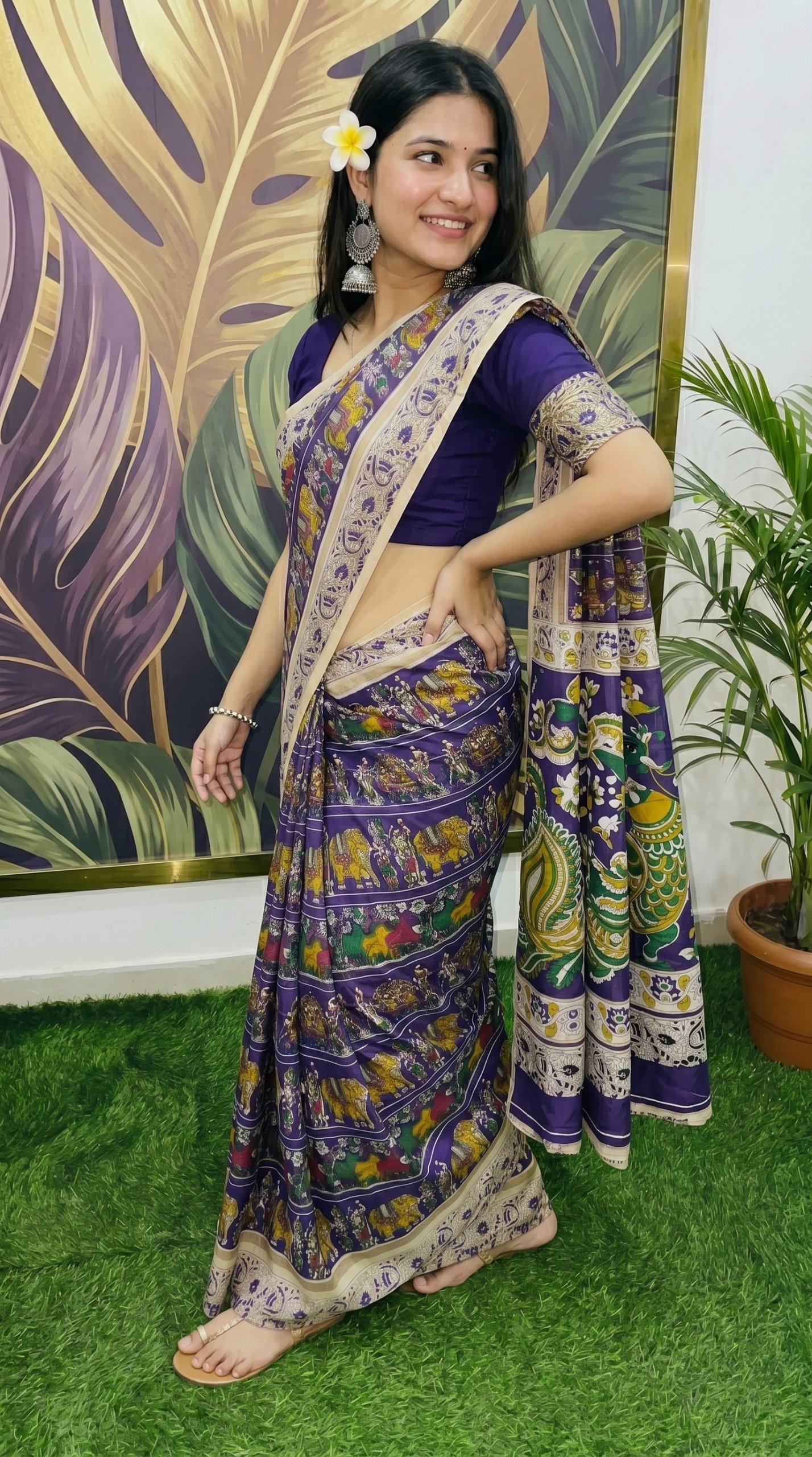 Designer Freehand Mull Mull Cotton Banarasi Pattu Saree with Printed Pallu & Blouse 31 Designer Freehand Mull Mull Cotton Banarasi Pattu Saree with Printed Pallu & Blouse