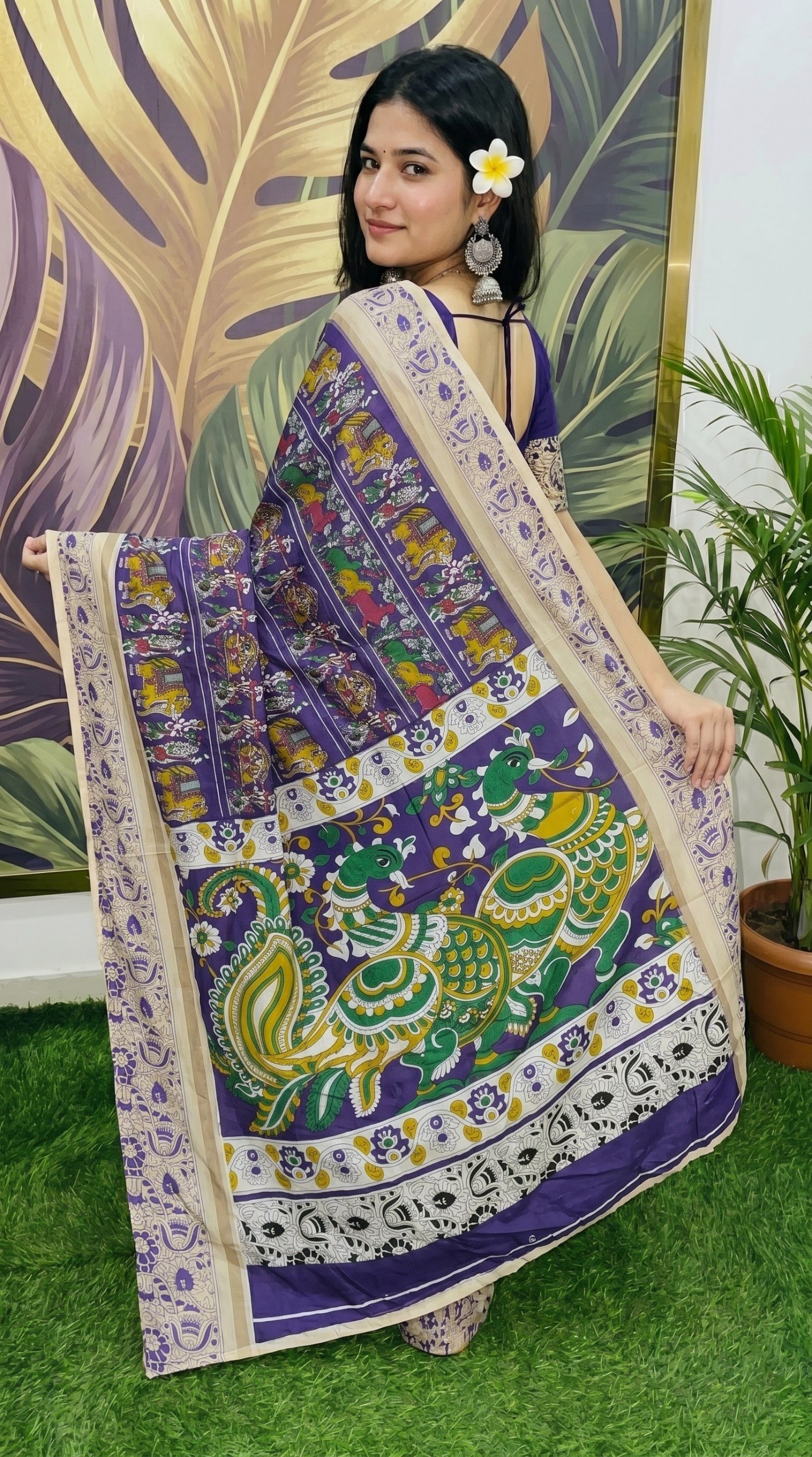 Designer Freehand Mull Mull Cotton Banarasi Pattu Saree with Printed Pallu & Blouse 32 Designer Freehand Mull Mull Cotton Banarasi Pattu Saree with Printed Pallu & Blouse