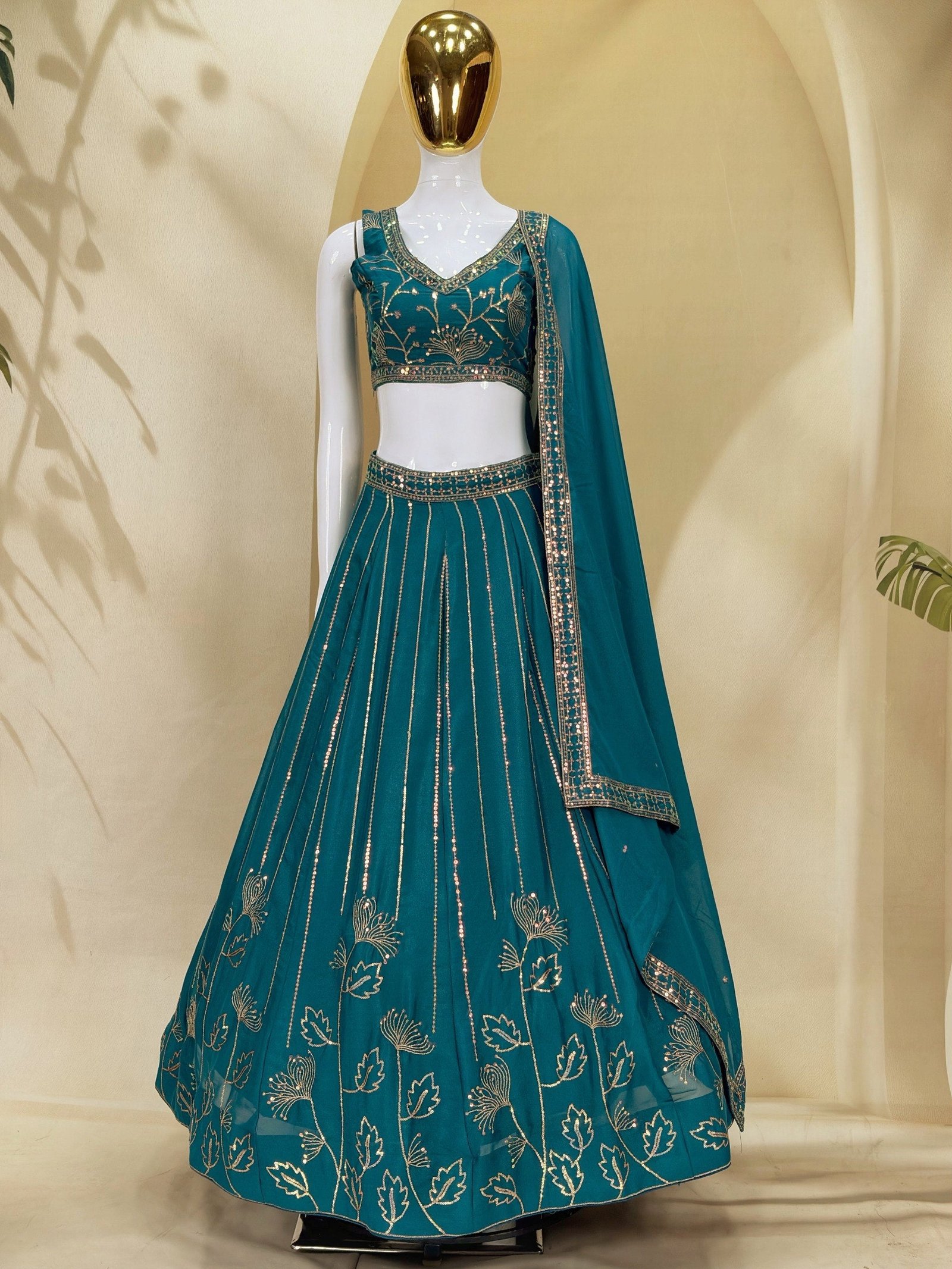 Premium Teal Star Georgette Lehenga Choli with Zari Sequence Embroidery - Image 4