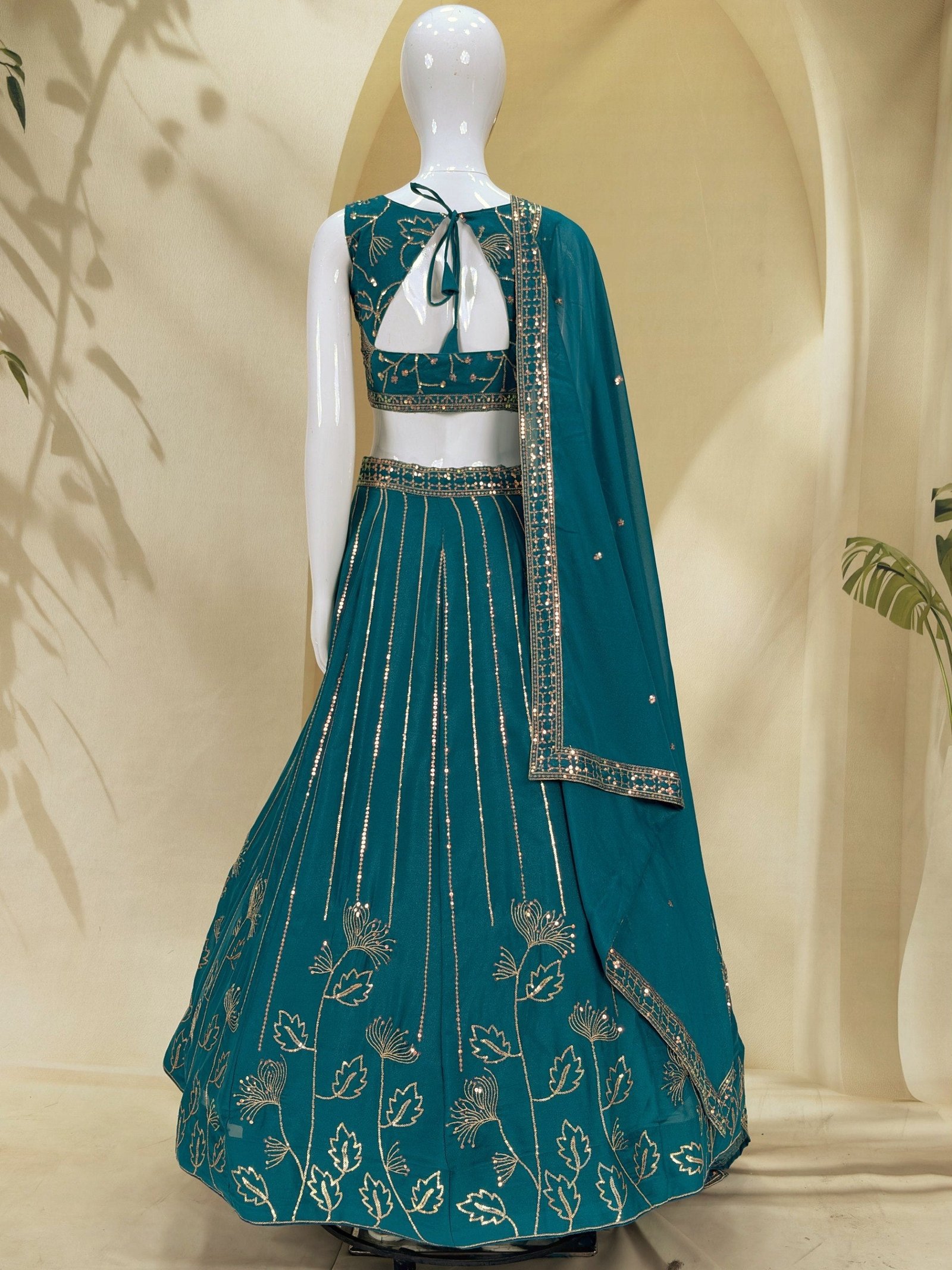 Premium Teal Star Georgette Lehenga Choli with Zari Sequence Embroidery - Image 5