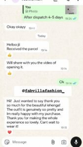 WhatsApp Lehenga Delivery Thank You Chat WhatsApp Lehenga Delivery Thank You Chat