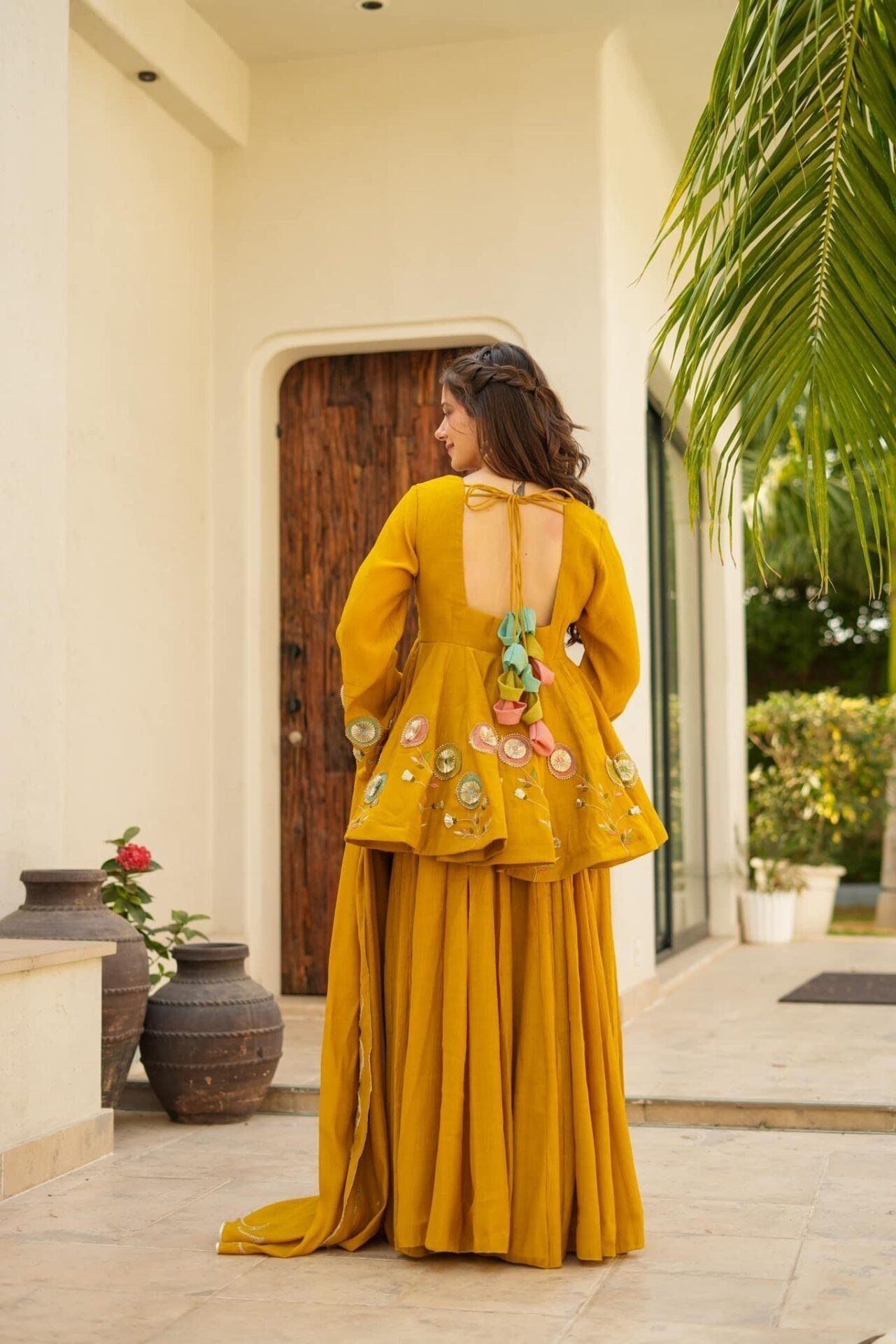 Mustard Yellow Soft Chinon Anarkali Palazzo Set with Gota Work Dupatta 4 Mustard Yellow Soft Chinon Anarkali Palazzo Set with Gota Work Dupatta