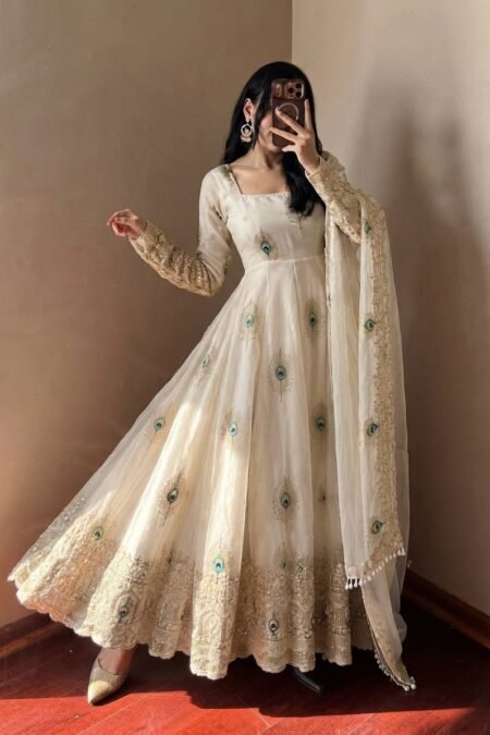 Designer Fendy Silk Gown Set with Heavy Sequin Embroidery Dupatta – Ready to Wear