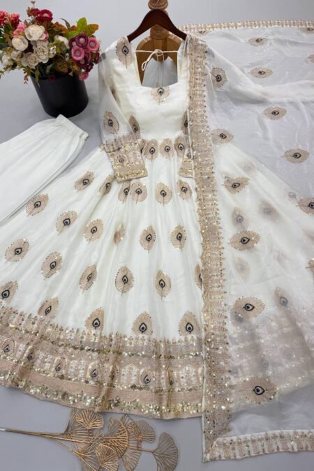 Designer Fendy Silk Gown Set with Heavy Sequin Embroidery Dupatta – Ready to Wear