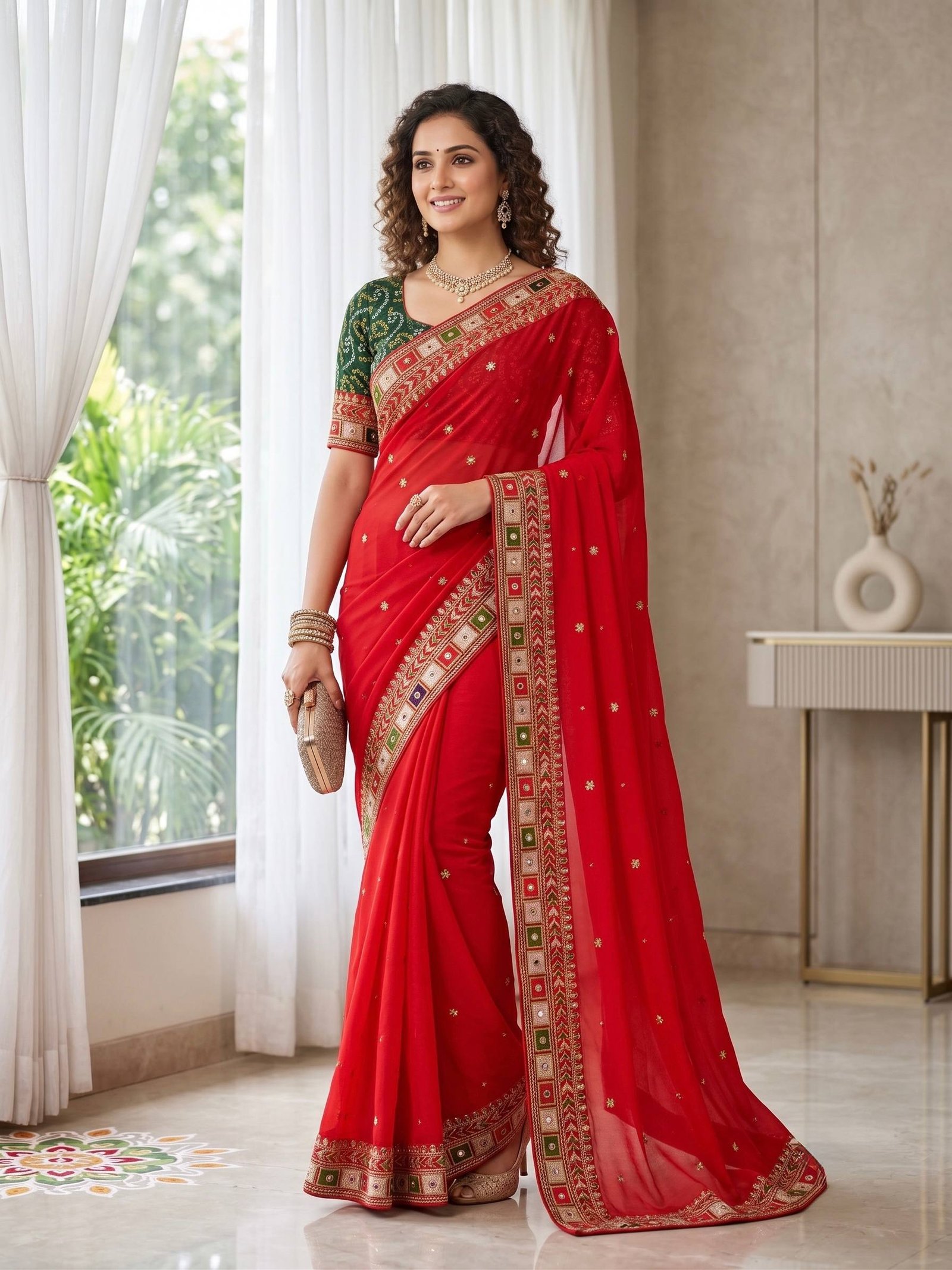 Red Soft Silk Art Silk Jacquard Border Saree with Rich Pallu & Running Blouse Specal for karva chauth 3 photo 2026 10 02 18 28 32 (2)