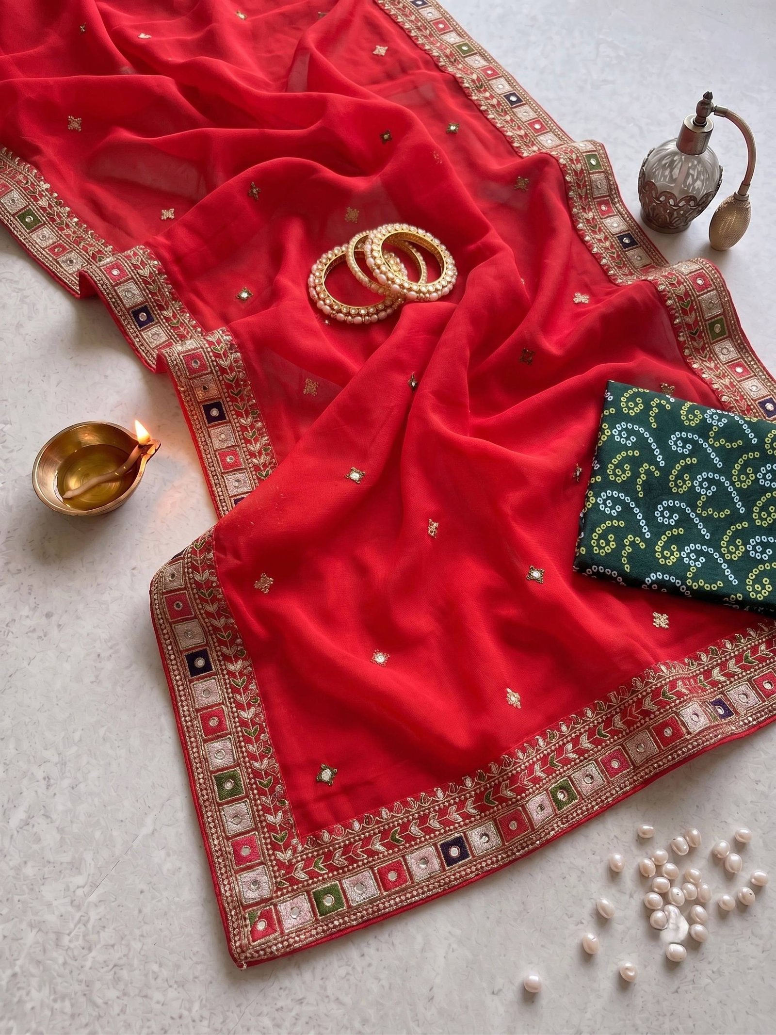 Red Soft Silk Art Silk Jacquard Border Saree with Rich Pallu & Running Blouse Specal for karva chauth 2 photo 2026 10 02 18 28 33