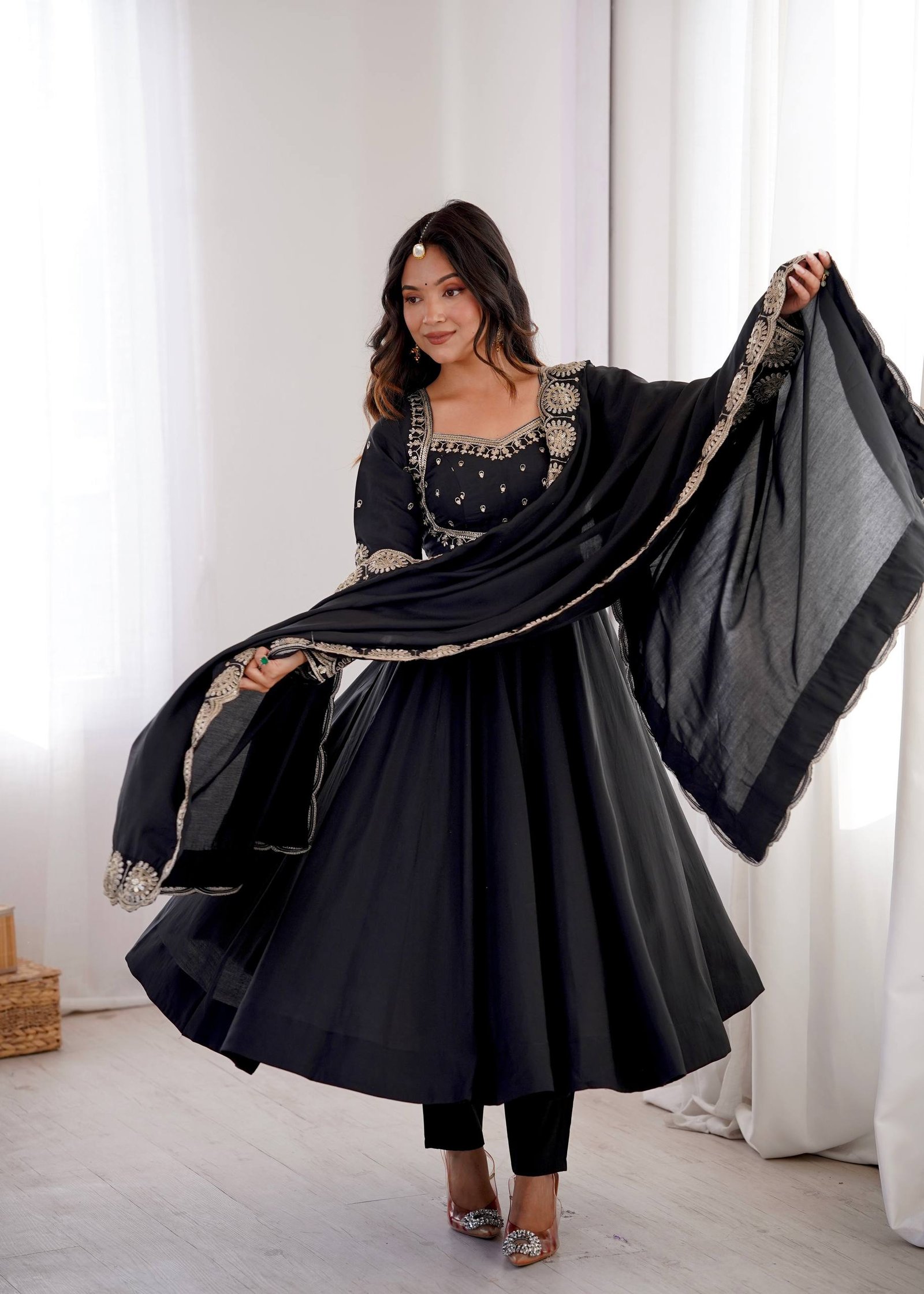 Elegant Embroidered Sequin Roman Silk Anarkali Gown Set with Chanderi Dupatta 10 Elegant Embroidered Sequin Roman Silk Anarkali Gown Set with Chanderi Dupatta