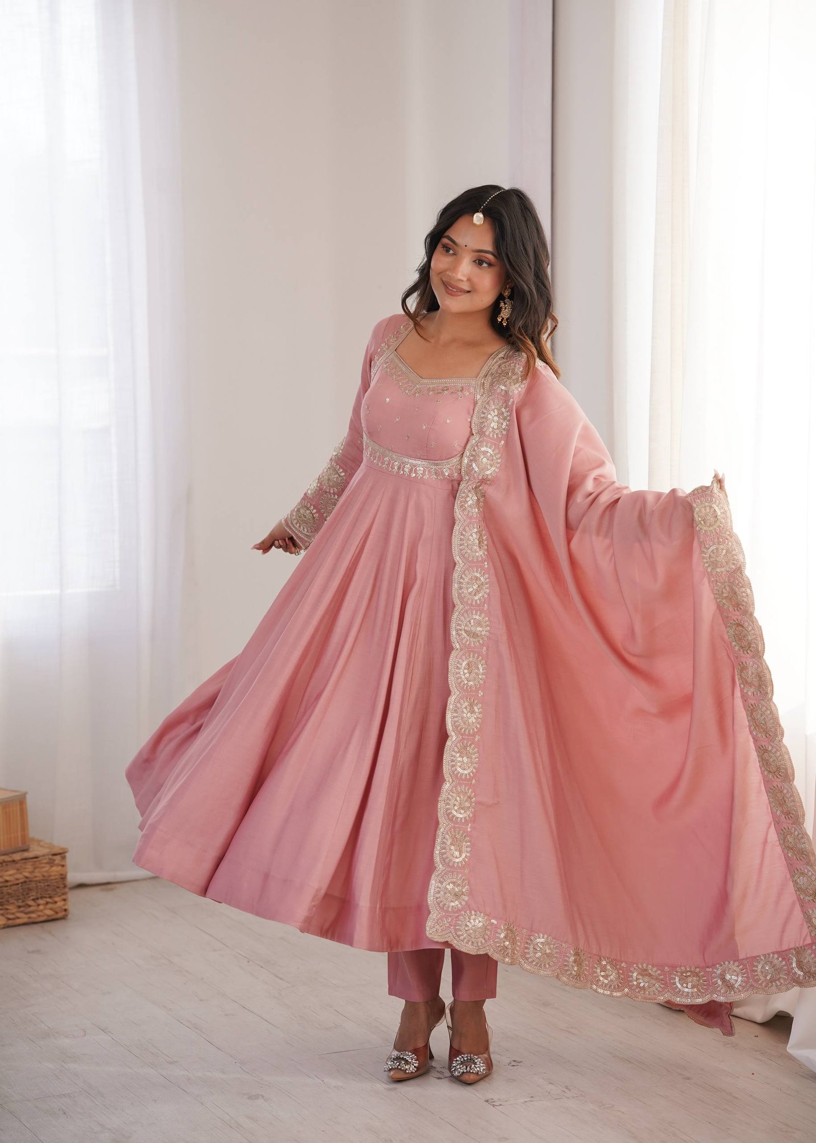 Elegant Embroidered Sequin Roman Silk Anarkali Gown Set with Chanderi Dupatta 12 Elegant Embroidered Sequin Roman Silk Anarkali Gown Set with Chanderi Dupatta