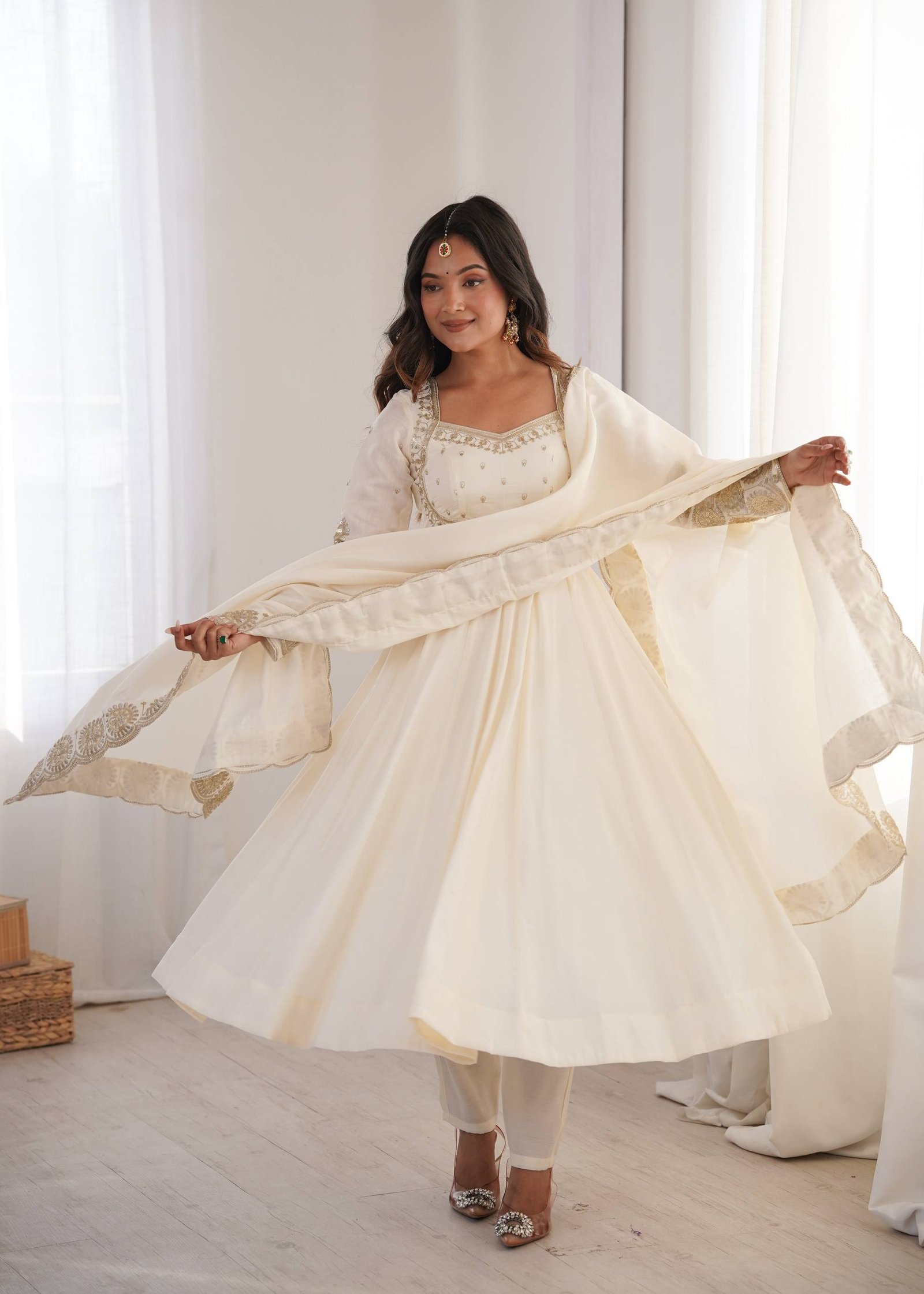 Elegant Embroidered Sequin Roman Silk Anarkali Gown Set with Chanderi Dupatta 16 Elegant Embroidered Sequin Roman Silk Anarkali Gown Set with Chanderi Dupatta
