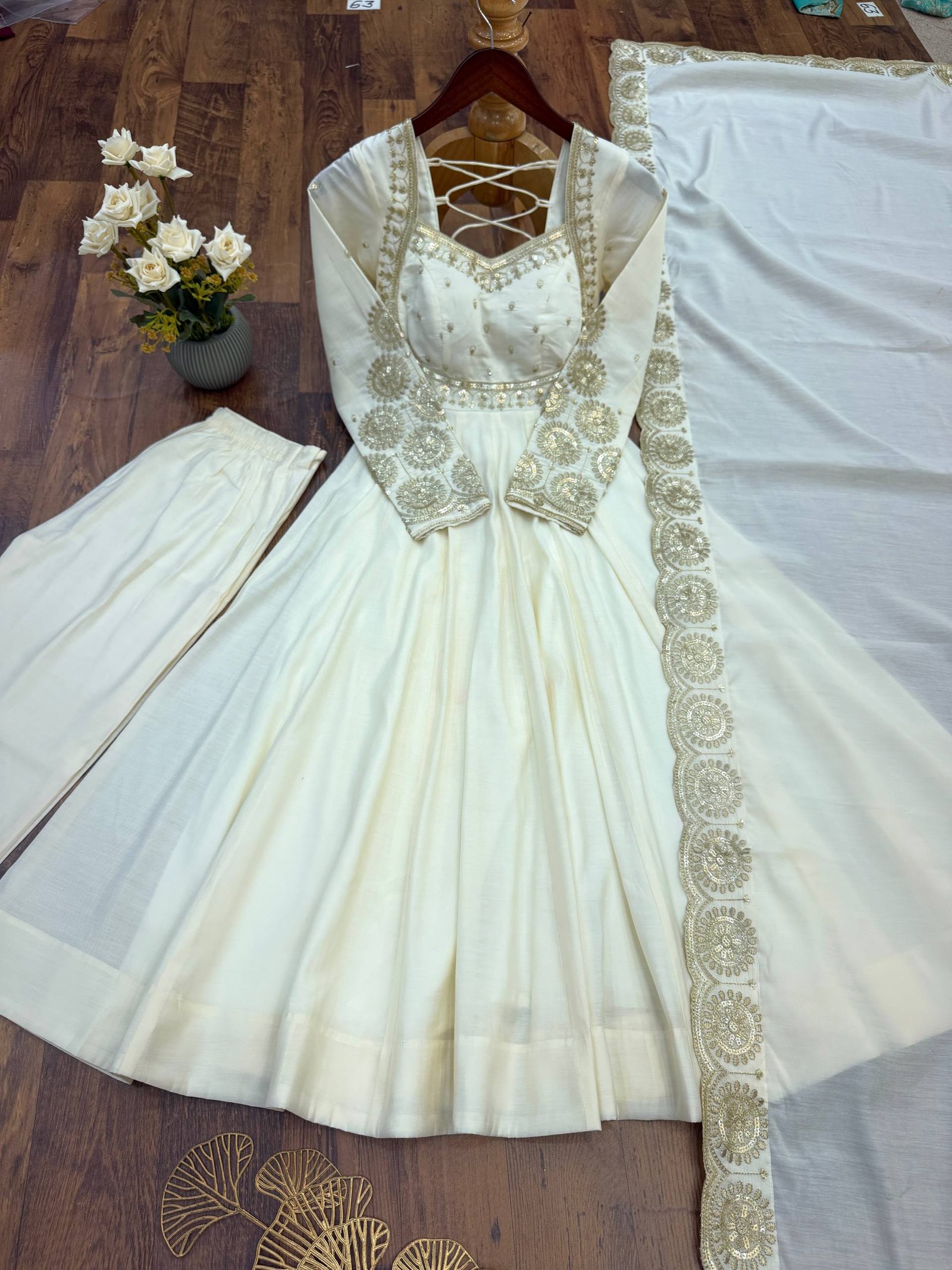 Elegant Embroidered Sequin Roman Silk Anarkali Gown Set with Chanderi Dupatta 17 Elegant Embroidered Sequin Roman Silk Anarkali Gown Set with Chanderi Dupatta