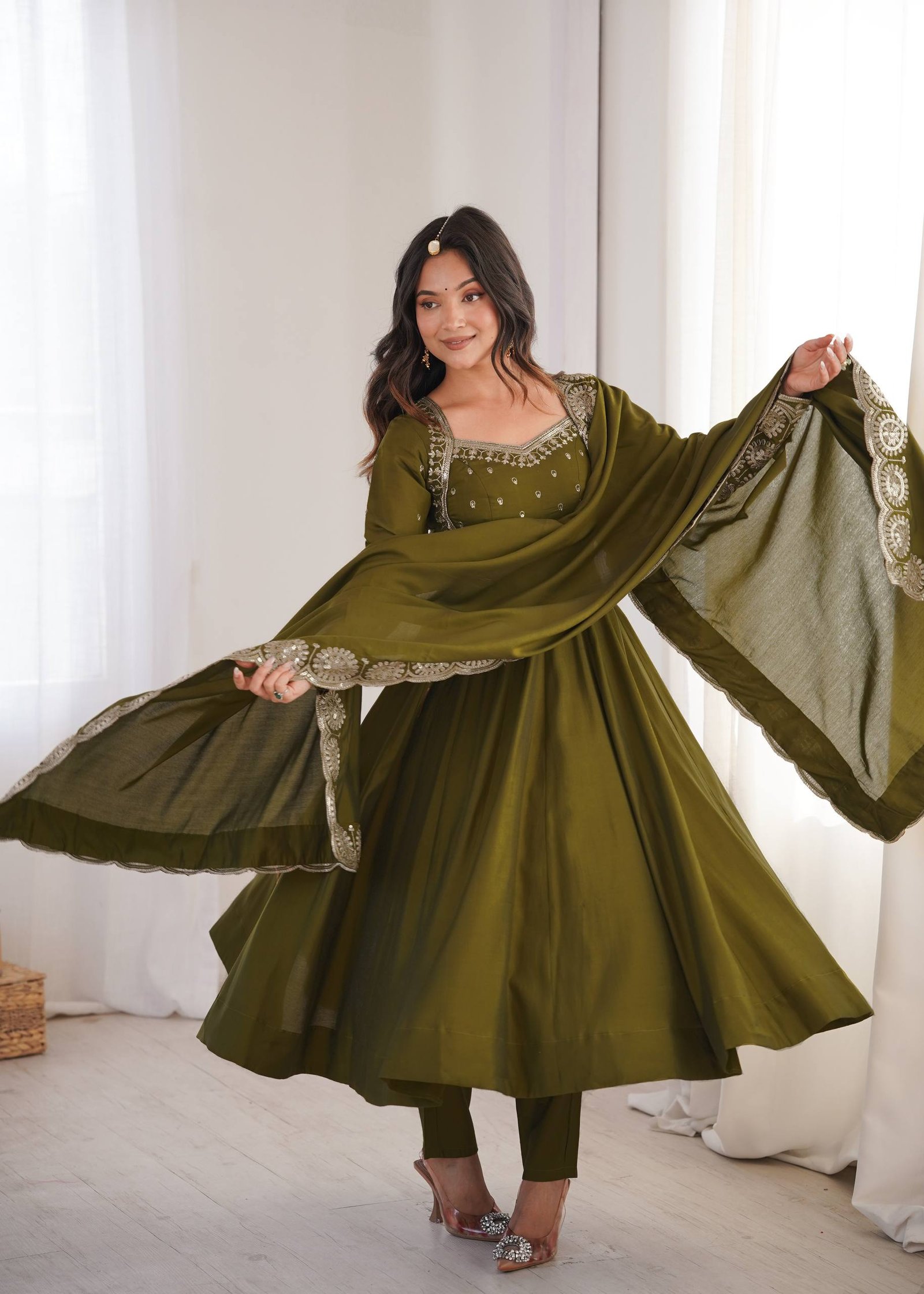 Elegant Embroidered Sequin Roman Silk Anarkali Gown Set with Chanderi Dupatta 18 Elegant Embroidered Sequin Roman Silk Anarkali Gown Set with Chanderi Dupatta