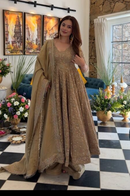 Festive Fendy Crush Designer Anarkali Gown Set with Heavy Sequin Embroidery & Dupatta
