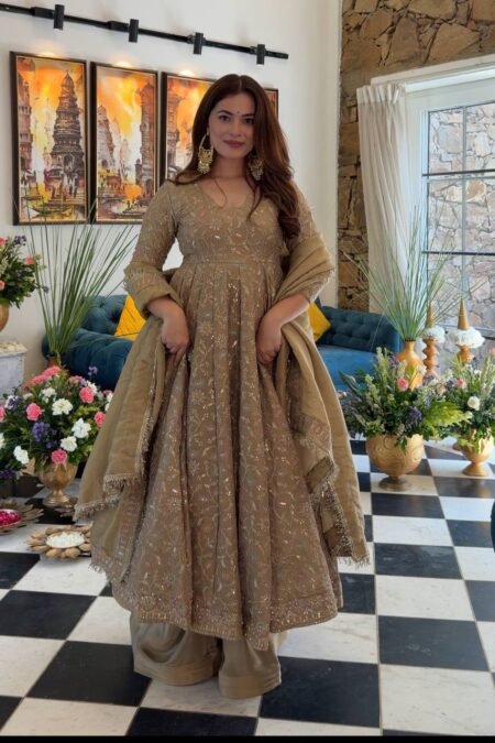 Festive Fendy Crush Designer Anarkali Gown Set with Heavy Sequin Embroidery & Dupatta