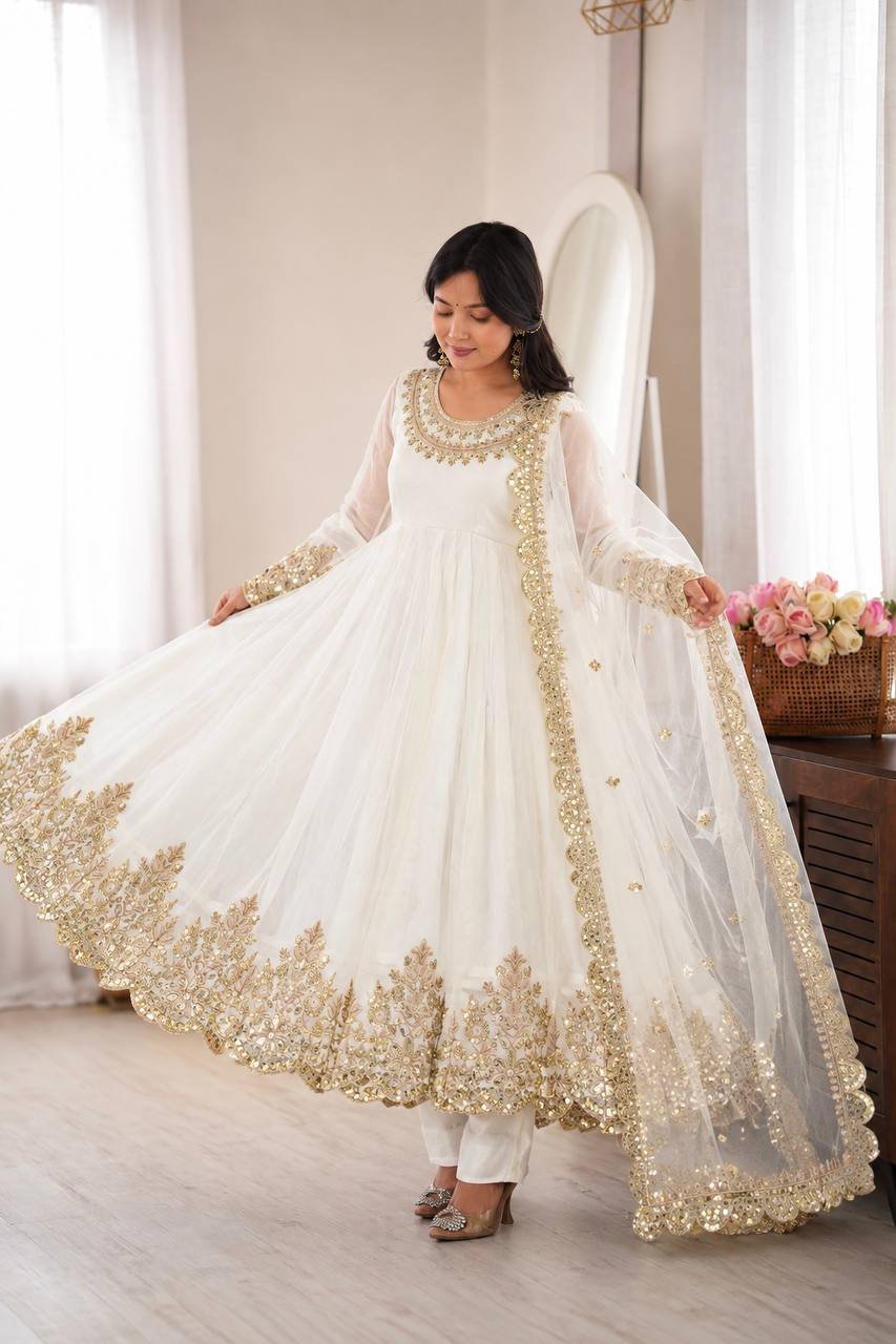 Karwa Chauth Special Designer Anarkali Gown Set with Heavy Sequin Embroidery & Net Dupatta 2 Karwa Chauth Special Designer Anarkali Gown Set with Heavy Sequin Embroidery & Net Dupatta