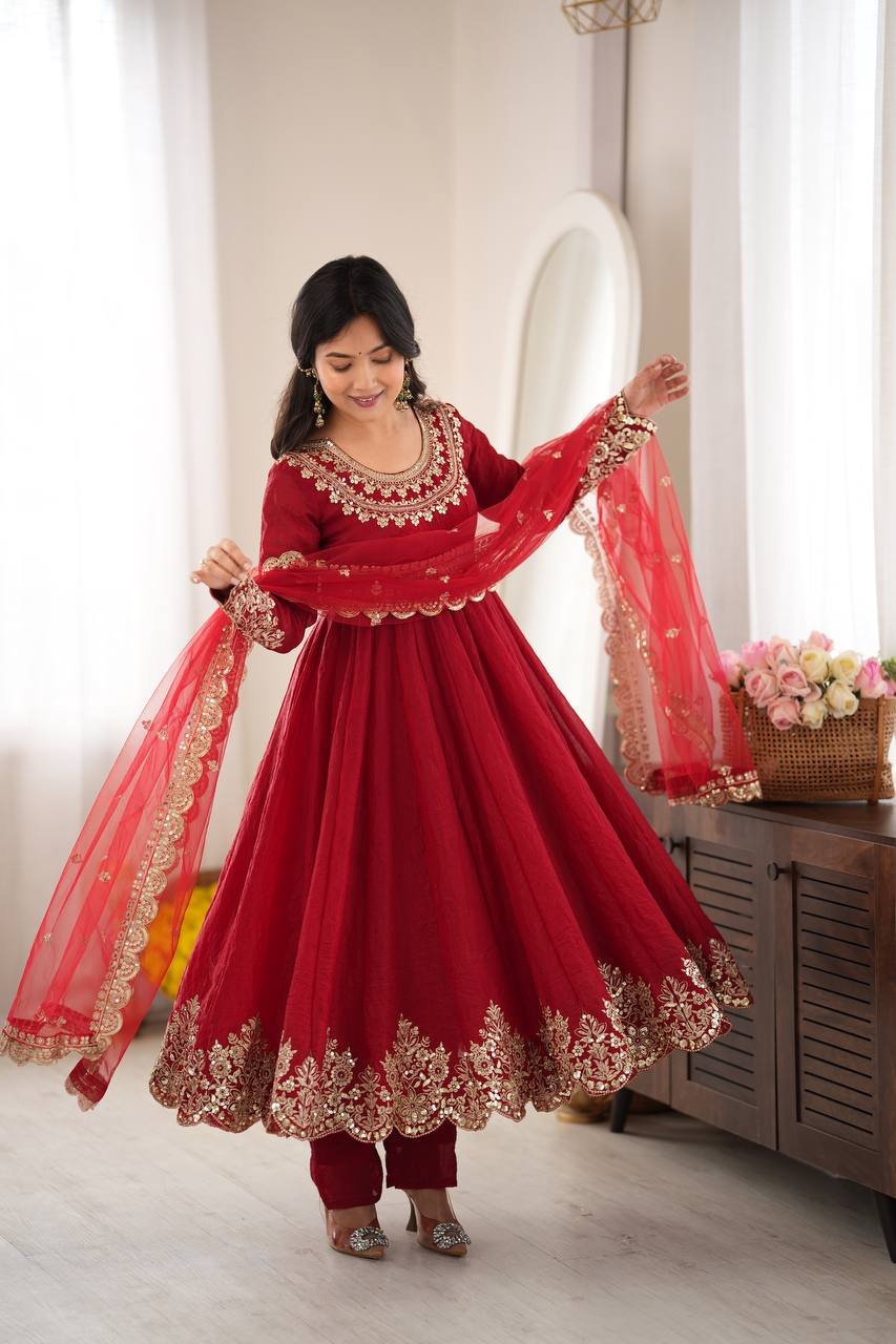 Karwa Chauth Special Designer Anarkali Gown Set with Heavy Sequin Embroidery & Net Dupatta 8 Karwa Chauth Special Designer Anarkali Gown Set with Heavy Sequin Embroidery & Net Dupatta