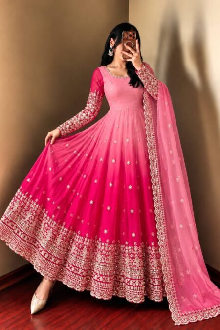 Festive Designer Georgette Anarkali Gown Set with Heavy Sequin Embroidery & Dupatta
