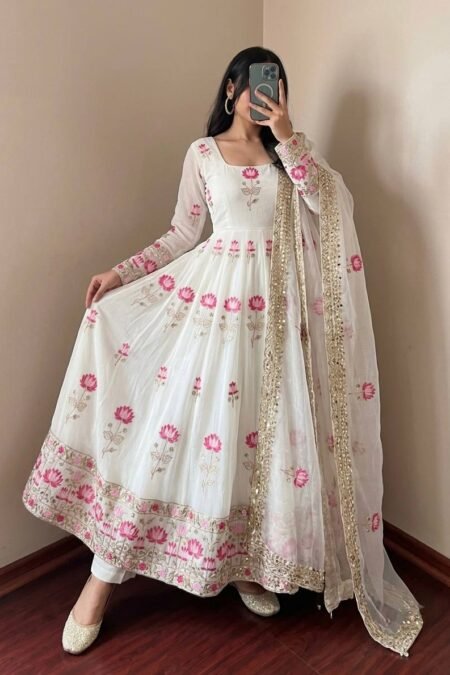 Premium Fendy Silk Designer Anarkali Gown Set with Heavy Embroidery & Dupatta